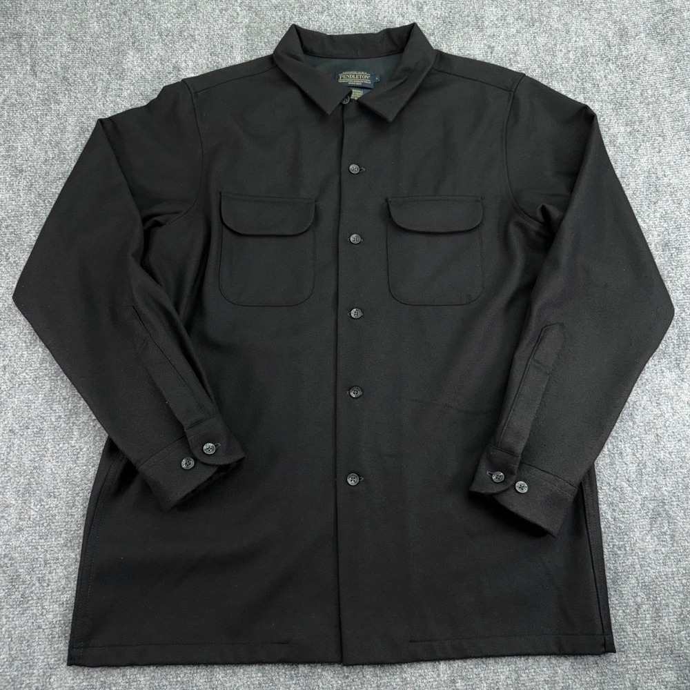Pendleton Shirt Mens Large Black Original Board Solid Virgin Wool Camp Collar